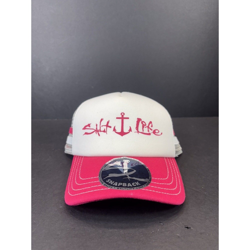 Salt Life Trucker Hat Anchor‎ Patch Snapback Pink White Mesh Cap One Size